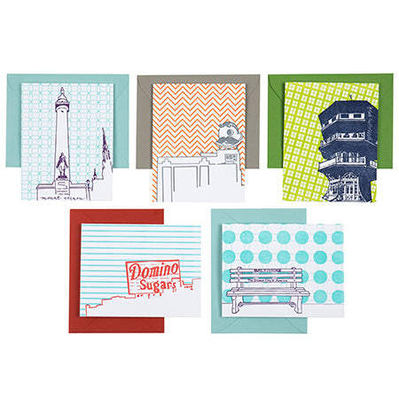 Baltimore Maryland | Baltimore Landmarks Pack of 5 Cards | Letterpress City Cards