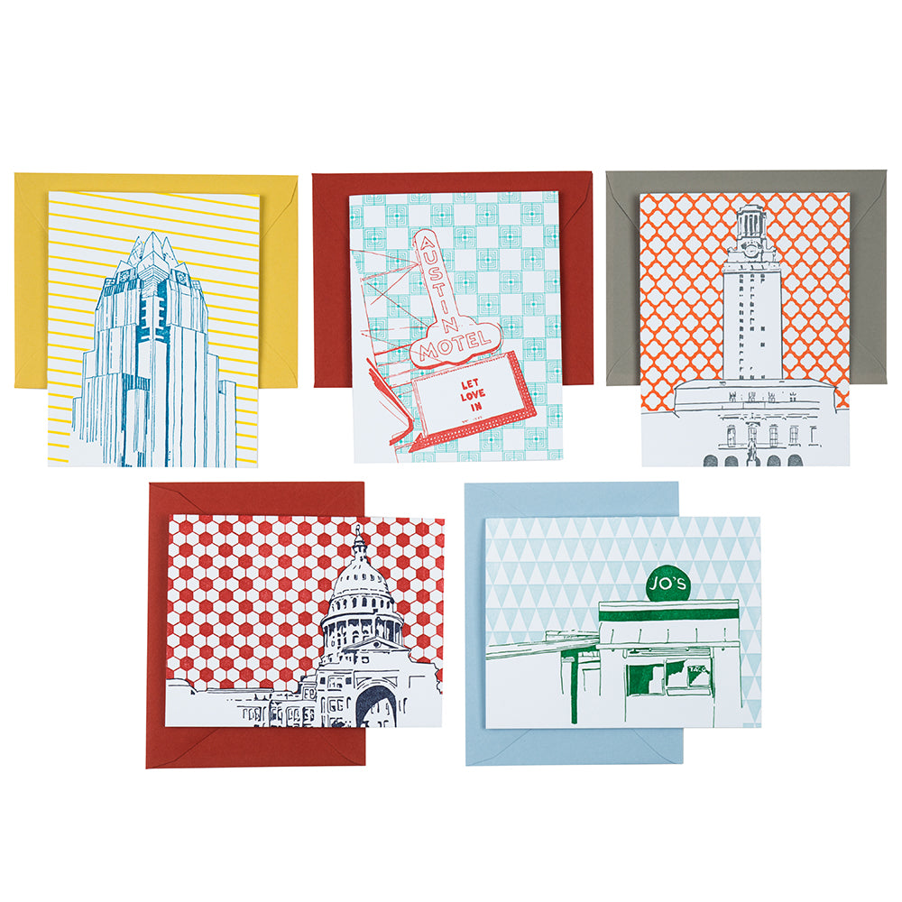 Austin Texas | Austin Neighborhoods Pack of 5 Cards | Letterpress City Cards