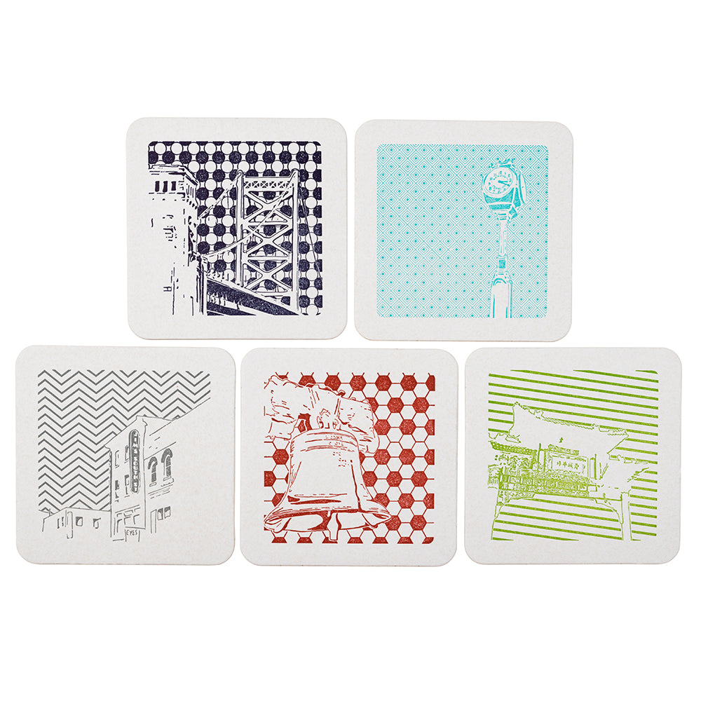 Philadelphia | Letterpress Coasters Package of 5