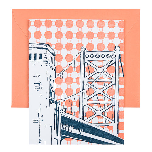 Philadelphia Pennsylvania | Benjamin Franklin Bridge |  Letterpress City Card