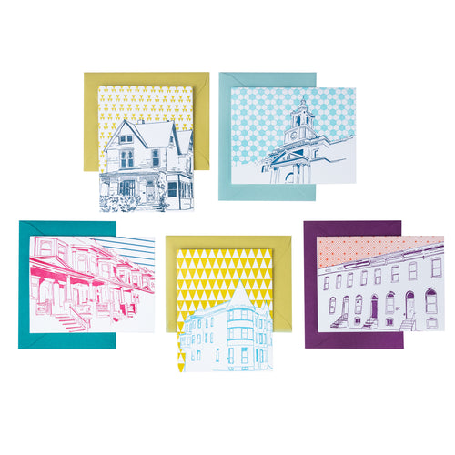 Baltimore Maryland | House Architecture Pack of 5 Cards | Letterpress City Cards