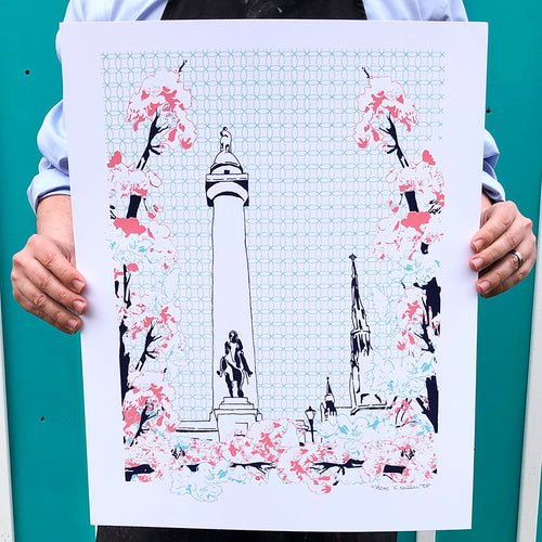 Baltimore Maryland | Blooming Washington Monument | Limited Edition Silk Screen 16" x 20" poster